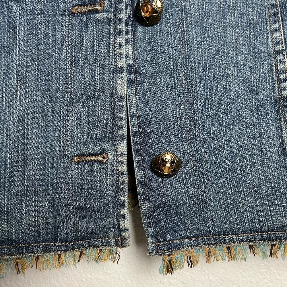 Vintage Bianca Denim Jacket Fringe Metal  Ornate Buttons Yellow stones Boho 10 - Picture 6 of 12